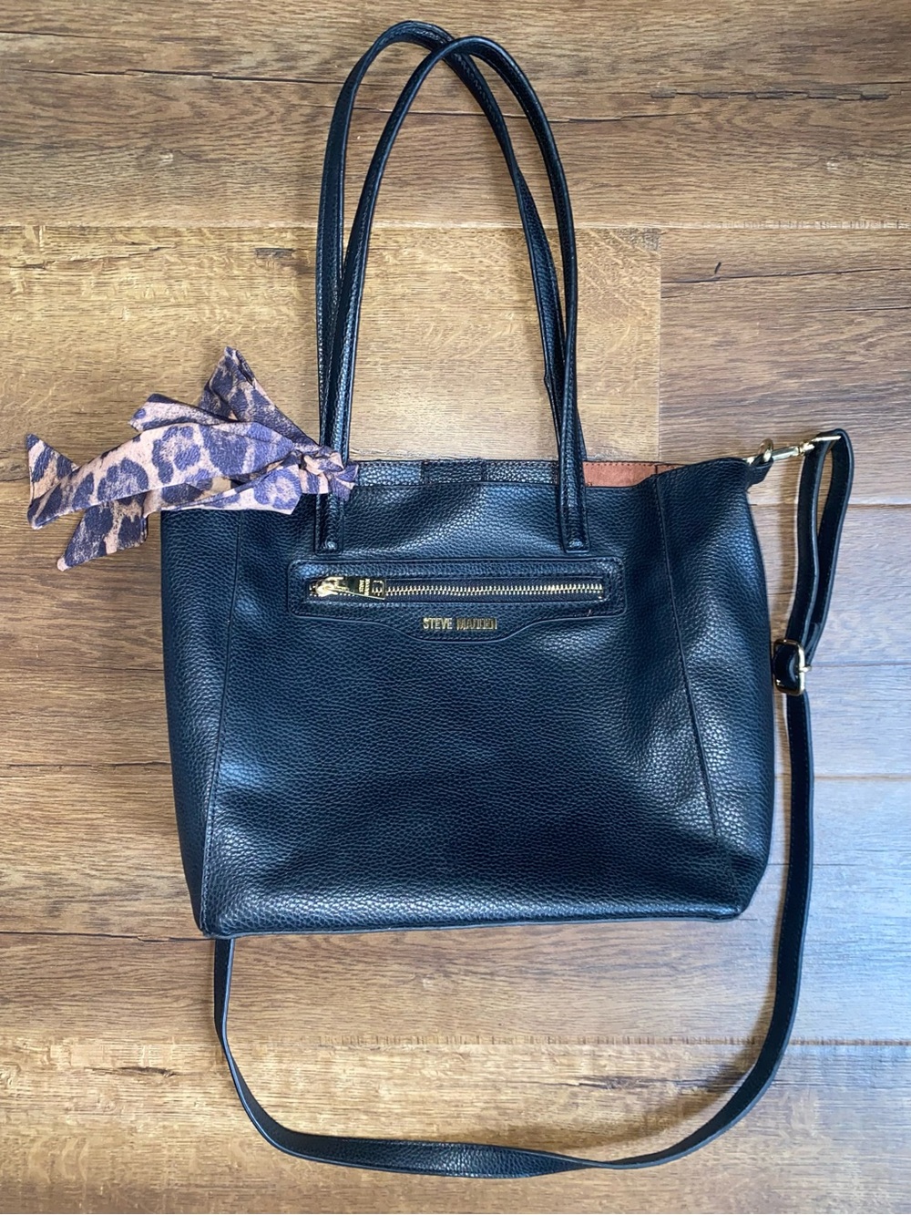 Steve Madden Black Pebbled Leather Tote